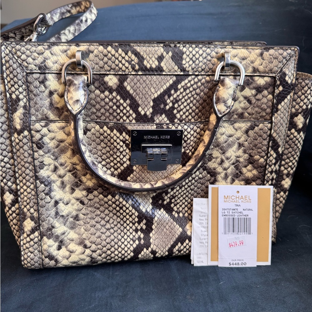 Michael Kors Black and Cream Snake Print Satchel